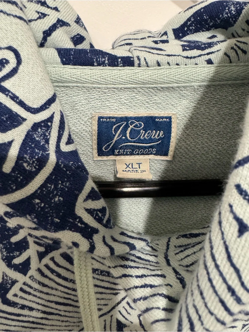J. Crew Navy and Light Blue Hawaiian Botanical-Print Hoodie